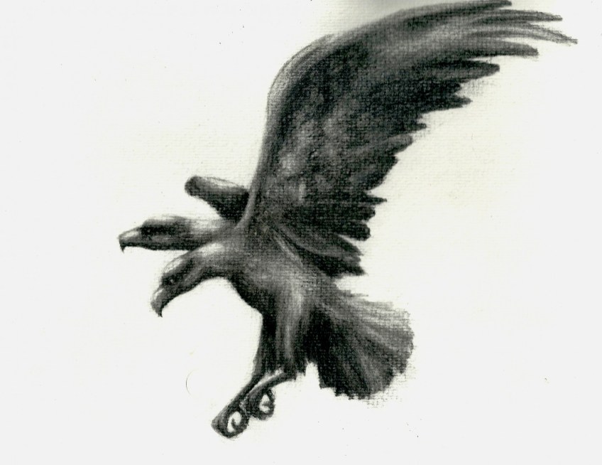 A picture of a double-headed eagle in flight
